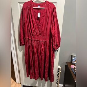 NWT Old Navy Red Long Sleeve Dress 4x